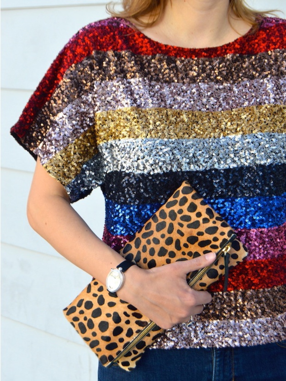 Gap Sequin Striped Short Sleeve Top - Multicolor